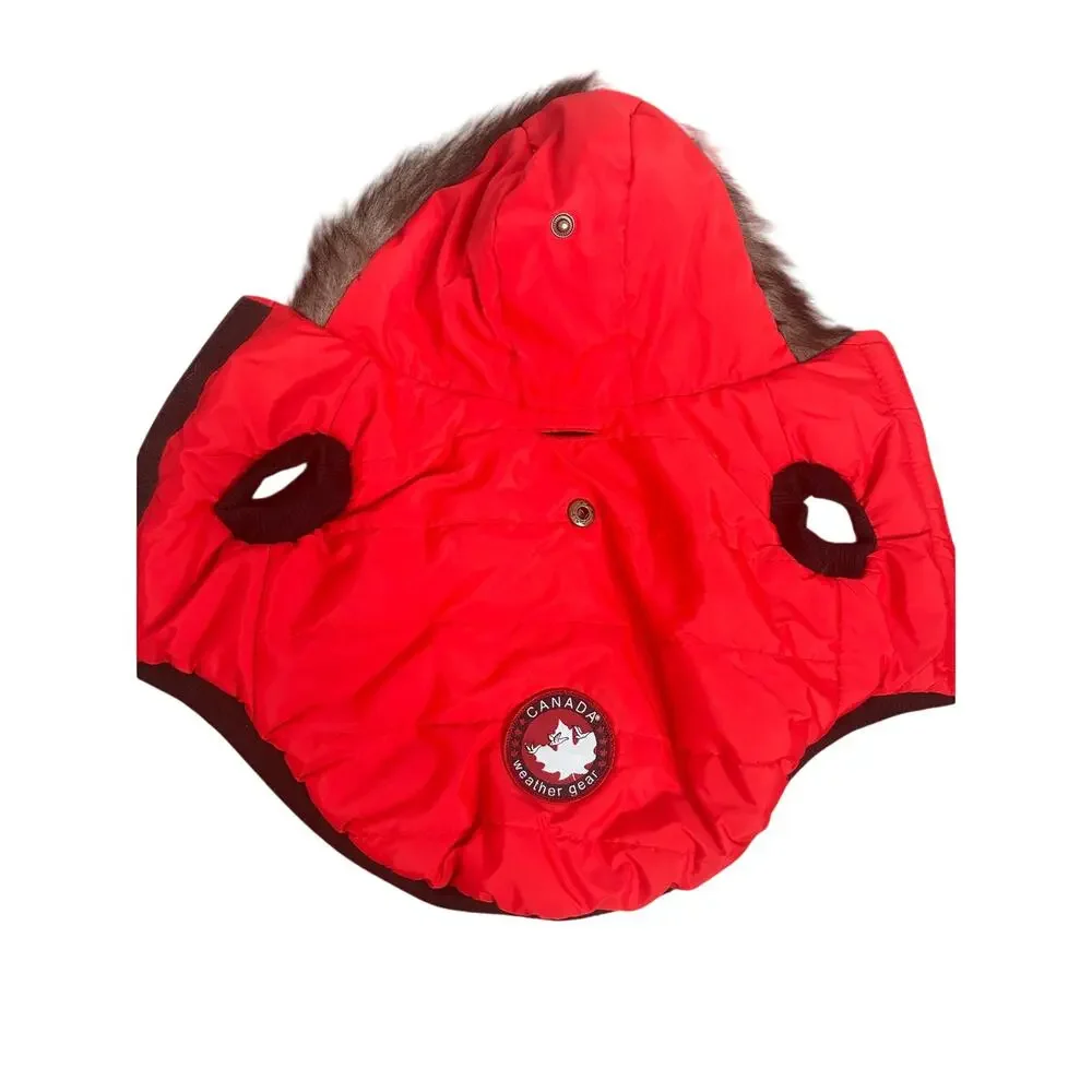 Canada Weather Gear Dog Jacket Red & Black Faux Fur Lined Hoodie Small